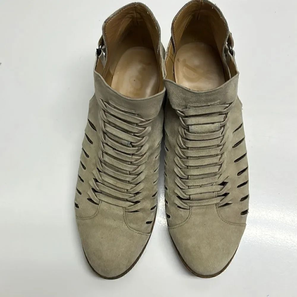 Sam Edelmann Beige Slip-On Suede Braided Booties with Buckles- Size 6.5